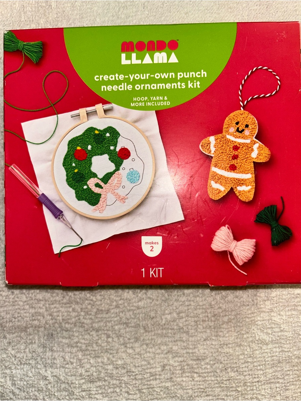 Holiday Punch Needle Ornament Kit - Red & Green